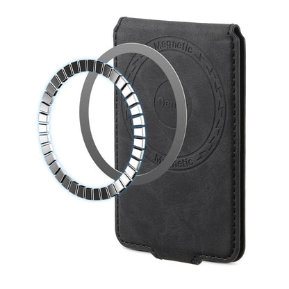 Denior V09 Magsafe Wallet Retro Texture Leather Magnetic Phone Holder Card Bag(Black) - Adhesive Card Holders by Denior | Online Shopping UK | buy2fix