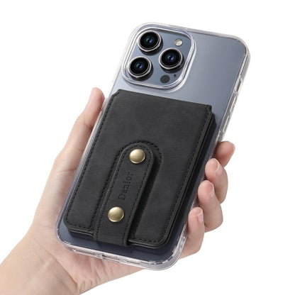Denior V09 Magsafe Wallet Retro Texture Leather Magnetic Phone Holder Card Bag(Black) - Adhesive Card Holders by Denior | Online Shopping UK | buy2fix