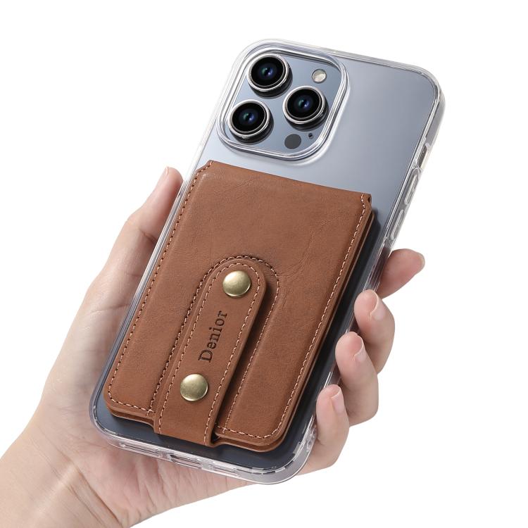 Denior V09 Magsafe Wallet Retro Texture Leather Magnetic Phone Holder Card Bag(Brown) - Adhesive Card Holders by Denior | Online Shopping UK | buy2fix
