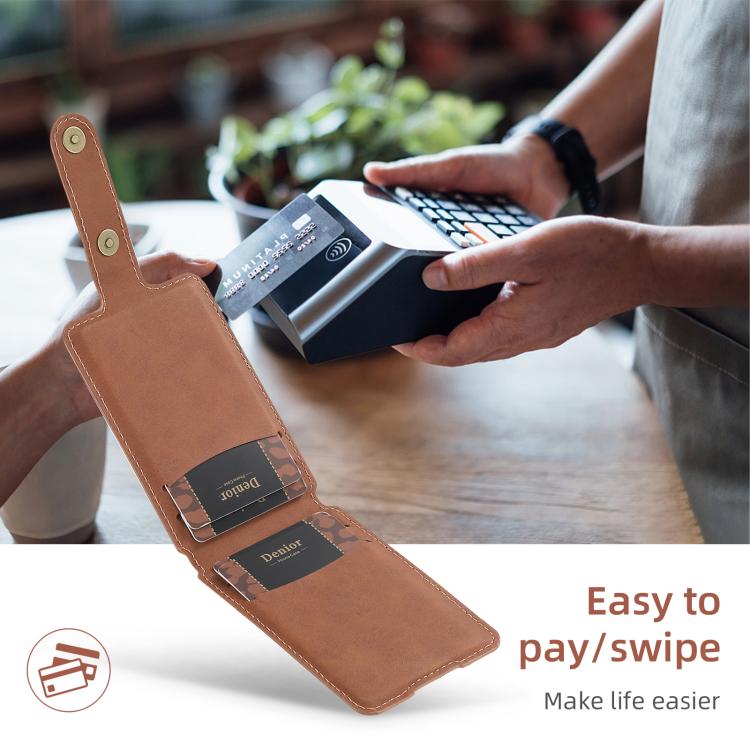 Denior V09 Magsafe Wallet Retro Texture Leather Magnetic Phone Holder Card Bag(Brown) - Adhesive Card Holders by Denior | Online Shopping UK | buy2fix