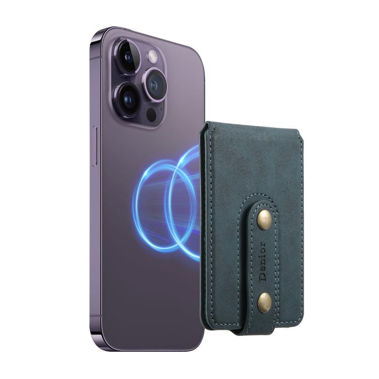 Denior V09 Magsafe Wallet Retro Texture Leather Magnetic Phone Holder Card Bag(Blue) - Adhesive Card Holders by Denior | Online Shopping UK | buy2fix