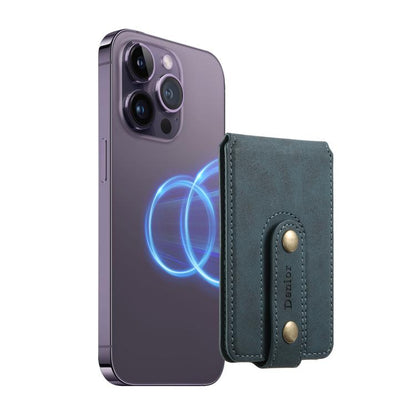 Denior V09 Magsafe Wallet Retro Texture Leather Magnetic Phone Holder Card Bag(Blue) - Adhesive Card Holders by Denior | Online Shopping UK | buy2fix