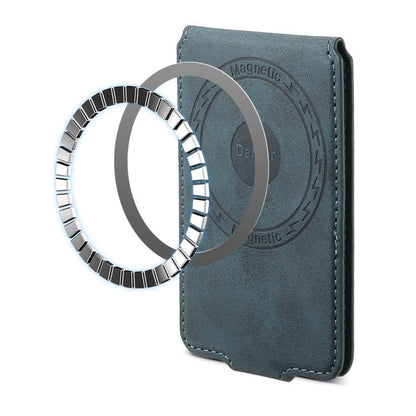 Denior V09 Magsafe Wallet Retro Texture Leather Magnetic Phone Holder Card Bag(Blue) - Adhesive Card Holders by Denior | Online Shopping UK | buy2fix