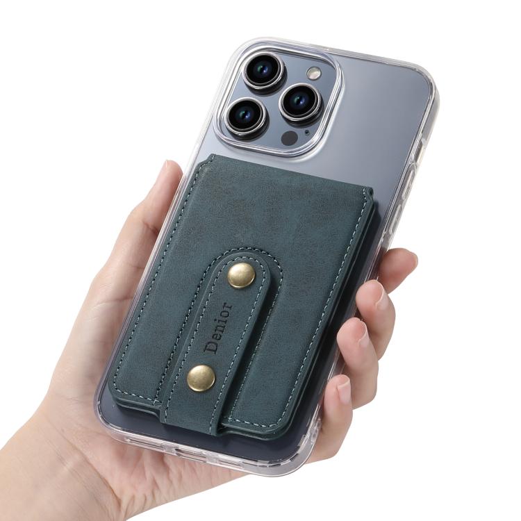 Denior V09 Magsafe Wallet Retro Texture Leather Magnetic Phone Holder Card Bag(Blue) - Adhesive Card Holders by Denior | Online Shopping UK | buy2fix