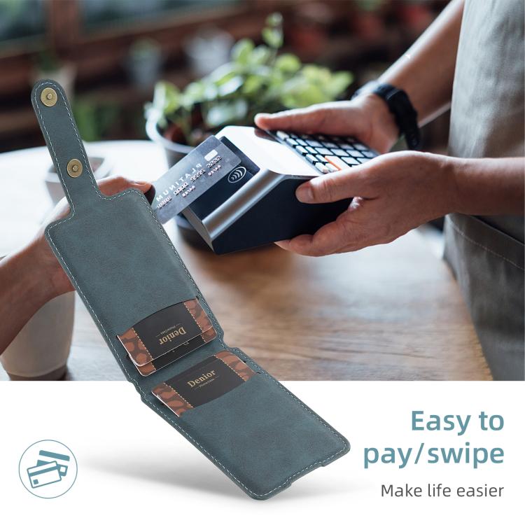 Denior V09 Magsafe Wallet Retro Texture Leather Magnetic Phone Holder Card Bag(Blue) - Adhesive Card Holders by Denior | Online Shopping UK | buy2fix