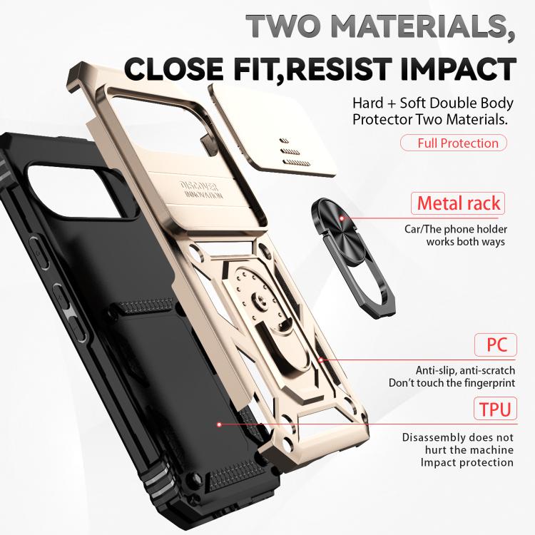 For Google Pixel 10 Pro Sliding Camshield Holder Phone Case(Gold) - Google Cases by buy2fix | Online Shopping UK | buy2fix
