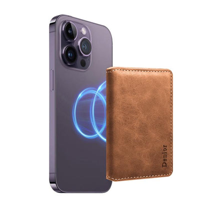 Denior V18 Magsafe Wallet Retro Texture Leather RFID Photo Frame Card Holder Bag(Brown) - Adhesive Card Holders by Denior | Online Shopping UK | buy2fix