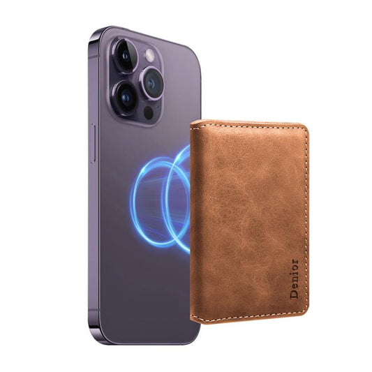 Denior V18 Magsafe Wallet Retro Texture Leather RFID Photo Frame Card Holder Bag(Brown) - Adhesive Card Holders by Denior | Online Shopping UK | buy2fix