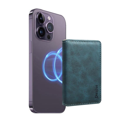 Denior V18 Magsafe Wallet Retro Texture Leather RFID Photo Frame Card Holder Bag(Blue) - Adhesive Card Holders by Denior | Online Shopping UK | buy2fix
