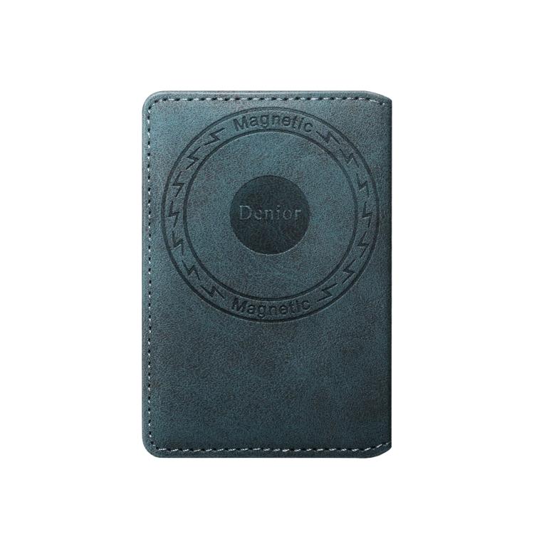 Denior V18 Magsafe Wallet Retro Texture Leather RFID Photo Frame Card Holder Bag(Blue) - Adhesive Card Holders by Denior | Online Shopping UK | buy2fix