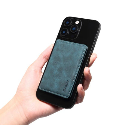 Denior V18 Magsafe Wallet Retro Texture Leather RFID Photo Frame Card Holder Bag(Blue) - Adhesive Card Holders by Denior | Online Shopping UK | buy2fix