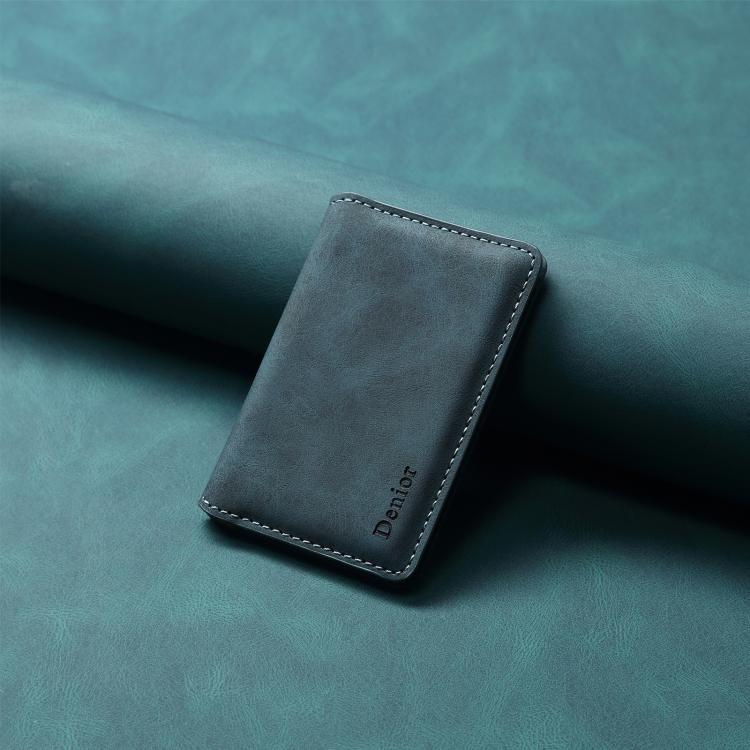 Denior V18 Magsafe Wallet Retro Texture Leather RFID Photo Frame Card Holder Bag(Blue) - Adhesive Card Holders by Denior | Online Shopping UK | buy2fix