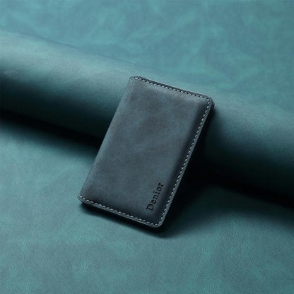 Denior V18 Magsafe Wallet Retro Texture Leather RFID Photo Frame Card Holder Bag(Blue) - Adhesive Card Holders by Denior | Online Shopping UK | buy2fix