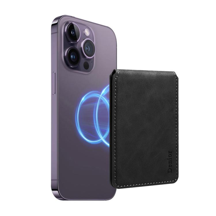 Denior V19 Magsafe Wallet Retro Texture Leather RFID Flip Card Holder Bag(Black) - Adhesive Card Holders by Denior | Online Shopping UK | buy2fix