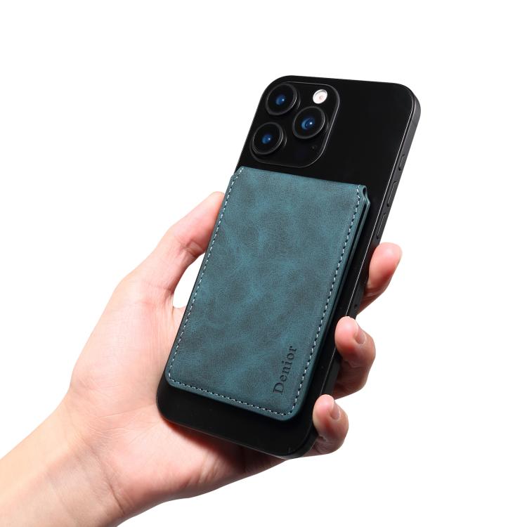 Denior V19 Magsafe Wallet Retro Texture Leather RFID Flip Card Holder Bag(Blue) - Adhesive Card Holders by Denior | Online Shopping UK | buy2fix
