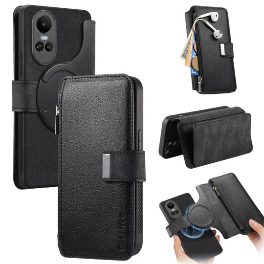 For OPPO Reno10 5G Global CaseNeo MagSafe RFID Anti-theft Zipper Wallet Retro Leather Phone Case(Black)