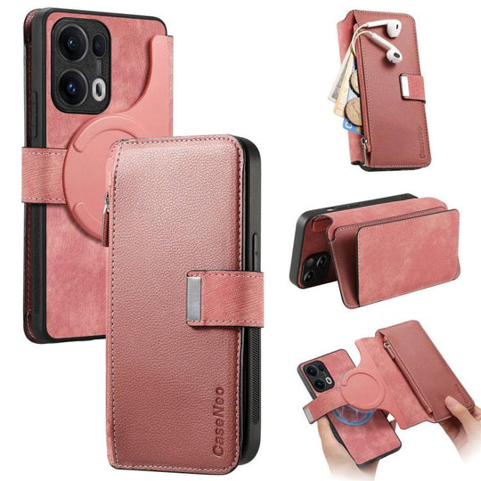 For OPPO Reno13 Pro CaseNeo MagSafe RFID Anti-theft Zipper Wallet Retro Leather Phone Case(Pink)