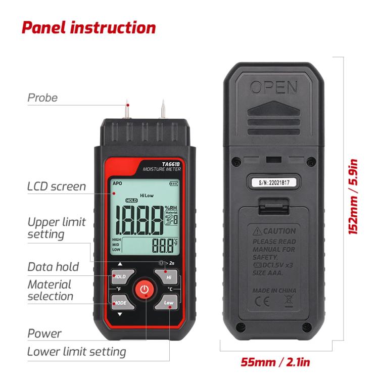 TASI TA661B Wood Moisture Meter Quickly Measure Moisture Content Tester Temperature Humidity Detector(Black) - PH & Moisture Meter by TASI | Online Shopping UK | buy2fix