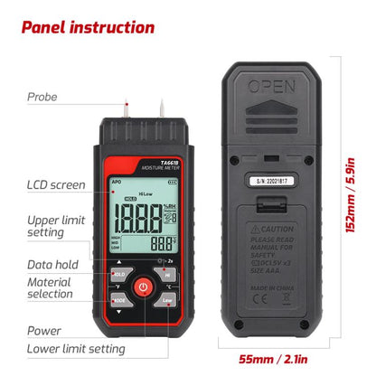TASI TA661B Wood Moisture Meter Quickly Measure Moisture Content Tester Temperature Humidity Detector(Black) - PH & Moisture Meter by TASI | Online Shopping UK | buy2fix