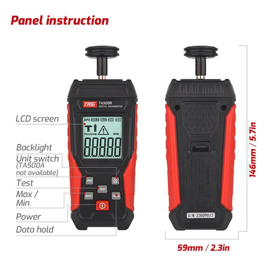 TASI TA500B Contact Measurement Laser Tachometer Digital Display Measuring Speed Meter(Black Red) - Tachometers & Anemometer by TASI | Online Shopping UK | buy2fix