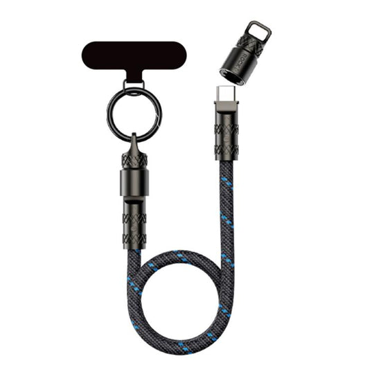 ROCK R15 Type-C to Type-C 60W Phone Lanyard Fast Charging Zinc Alloy Data Cable, Length:30cm(Black)