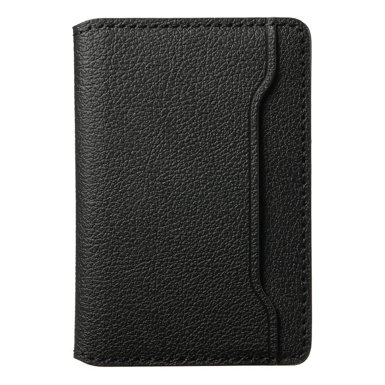 V02 Little Cow Texture Back-attached NN Card Bag(Black) - Adhesive Card Holders by buy2fix | Online Shopping UK | buy2fix