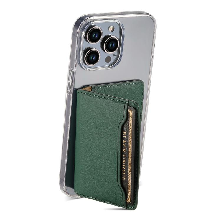 V02 Little Cow Texture Back-attached NN Card Bag(Green) - Adhesive Card Holders by buy2fix | Online Shopping UK | buy2fix