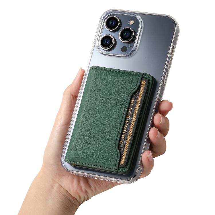 V02 Little Cow Texture Back-attached NN Card Bag(Green) - Adhesive Card Holders by buy2fix | Online Shopping UK | buy2fix