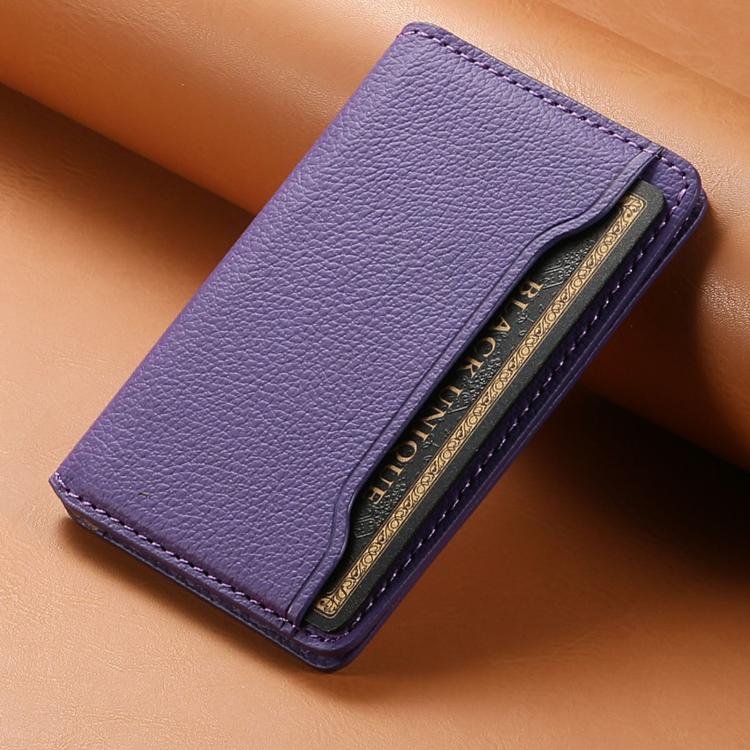 V02 Little Cow Texture Back-attached NN Card Bag(Purple) - Adhesive Card Holders by buy2fix | Online Shopping UK | buy2fix