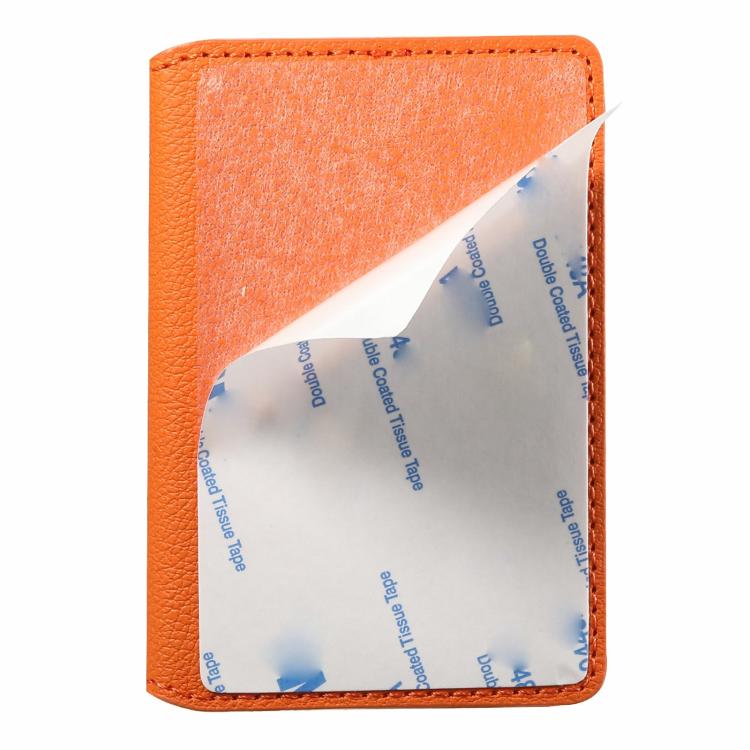 V02 Little Cow Texture Back-attached NN Card Bag(Orange) - Adhesive Card Holders by buy2fix | Online Shopping UK | buy2fix