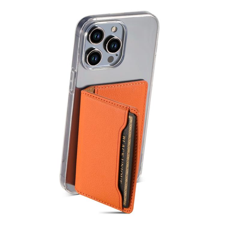 V02 Little Cow Texture Back-attached NN Card Bag(Orange) - Adhesive Card Holders by buy2fix | Online Shopping UK | buy2fix