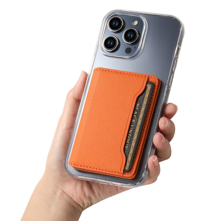 V02 Little Cow Texture Back-attached NN Card Bag(Orange) - Adhesive Card Holders by buy2fix | Online Shopping UK | buy2fix