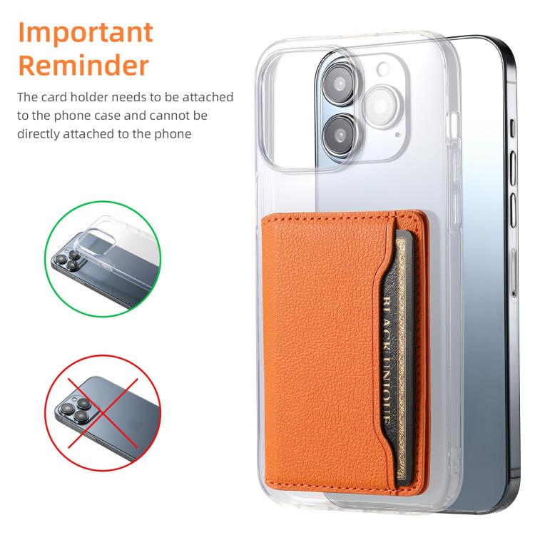 V02 Little Cow Texture Back-attached NN Card Bag(Orange) - Adhesive Card Holders by buy2fix | Online Shopping UK | buy2fix