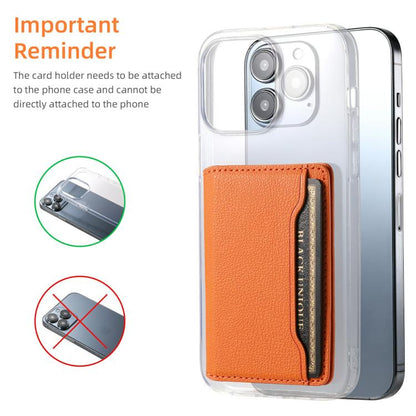 V02 Little Cow Texture Back-attached NN Card Bag(Orange) - Adhesive Card Holders by buy2fix | Online Shopping UK | buy2fix