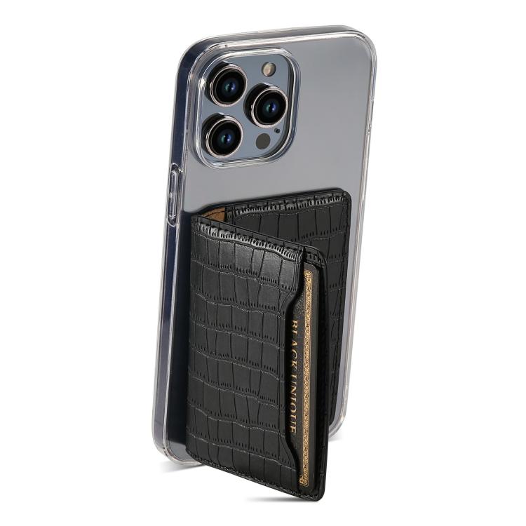 V03 Alligator Texture Back-attached NN Card Bag(Black) - Adhesive Card Holders by buy2fix | Online Shopping UK | buy2fix