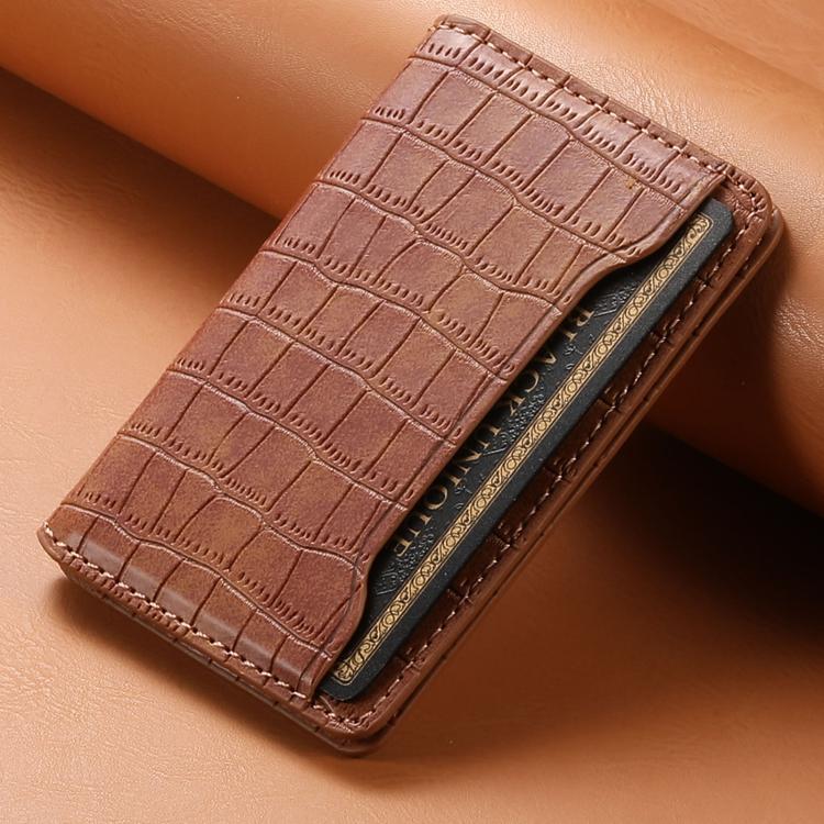 V03 Alligator Texture Back-attached NN Card Bag(Mocha Brown) - Adhesive Card Holders by buy2fix | Online Shopping UK | buy2fix