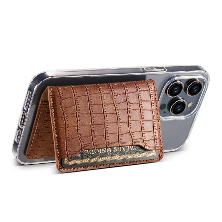 V03 Alligator Texture Back-attached NN Card Bag(Mocha Brown) - Adhesive Card Holders by buy2fix | Online Shopping UK | buy2fix