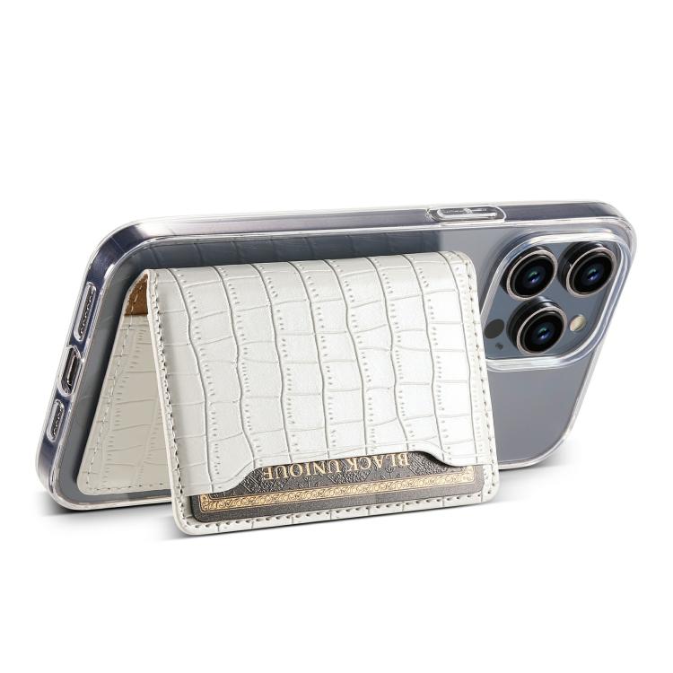 V03 Alligator Texture Back-attached NN Card Bag(Pearl White) - Adhesive Card Holders by buy2fix | Online Shopping UK | buy2fix