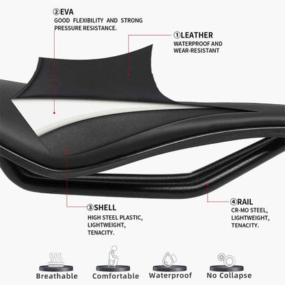 TOSEEK TS101 Road Mountain Bike Leather Saddle(Black) - Bicycle Saddle by TOSEEK | Online Shopping UK | buy2fix