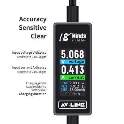 18 Kinds AV-Line 2.0 1.2m Intelligent Detection Charging Data Cable, Interface:USB to Type-C - Test Tools by buy2fix | Online Shopping UK | buy2fix