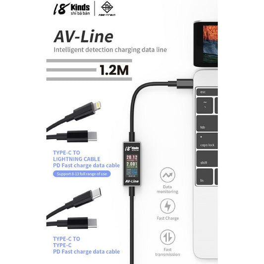 18 Kinds AV-Line Pro 1.2m Intelligent Detection Charging Data Cable, Interface:Type-C to Type-C - Test Tools by buy2fix | Online Shopping UK | buy2fix