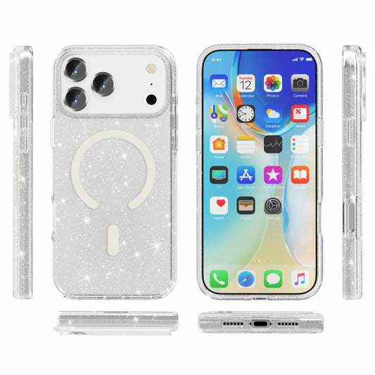 For iPhone 17 Pro Max Terminator Style Glitter Powder MagSafe Magnetic Phone Case(White) - iPhone 17 Pro Max Cases by buy2fix | Online Shopping UK | buy2fix