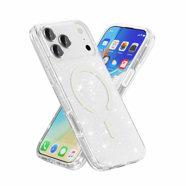 For iPhone 17 Pro Max Terminator Style Glitter Powder MagSafe Magnetic Phone Case(White) - iPhone 17 Pro Max Cases by buy2fix | Online Shopping UK | buy2fix
