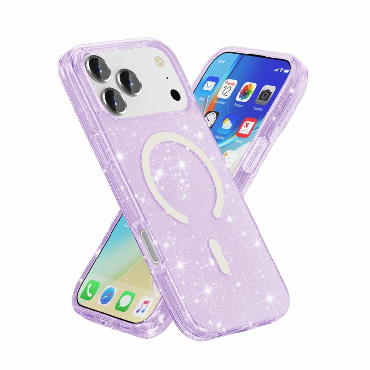 For iPhone 17 Pro Max Terminator Style Glitter Powder MagSafe Magnetic Phone Case(Purple) - iPhone 17 Pro Max Cases by buy2fix | Online Shopping UK | buy2fix