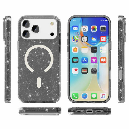 For iPhone 17 Pro Terminator Style Glitter Powder MagSafe Magnetic Phone Case(Black) - iPhone 17 Pro Cases by buy2fix | Online Shopping UK | buy2fix