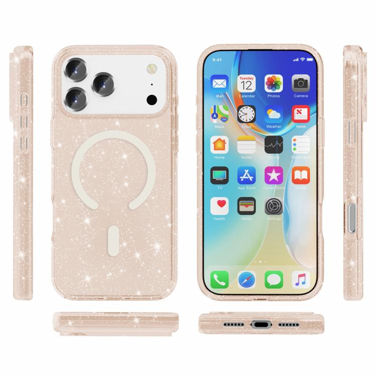 For iPhone 17 Pro Terminator Style Glitter Powder MagSafe Magnetic Phone Case(Gold) - iPhone 17 Pro Cases by buy2fix | Online Shopping UK | buy2fix