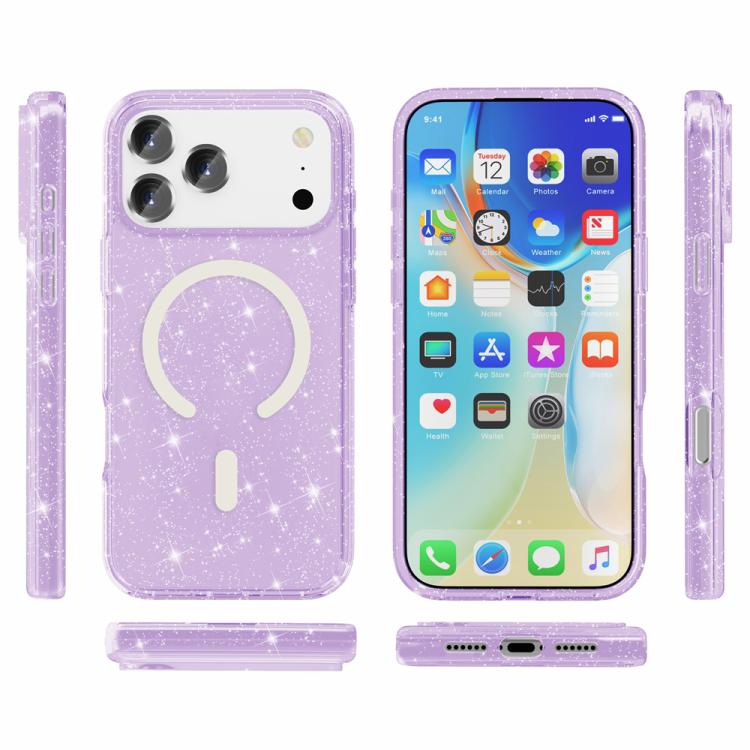 For iPhone 17 Pro Terminator Style Glitter Powder MagSafe Magnetic Phone Case(Purple) - iPhone 17 Pro Cases by buy2fix | Online Shopping UK | buy2fix