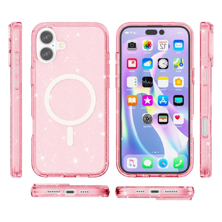 For iPhone 17 Terminator Style Glitter Powder MagSafe Magnetic Phone Case(Pink) - iPhone 17 Cases by buy2fix | Online Shopping UK | buy2fix