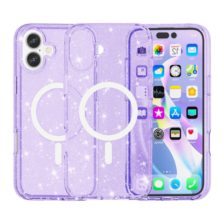 For iPhone 17 Terminator Style Glitter Powder MagSafe Magnetic Phone Case(Purple) - iPhone 17 Cases by buy2fix | Online Shopping UK | buy2fix