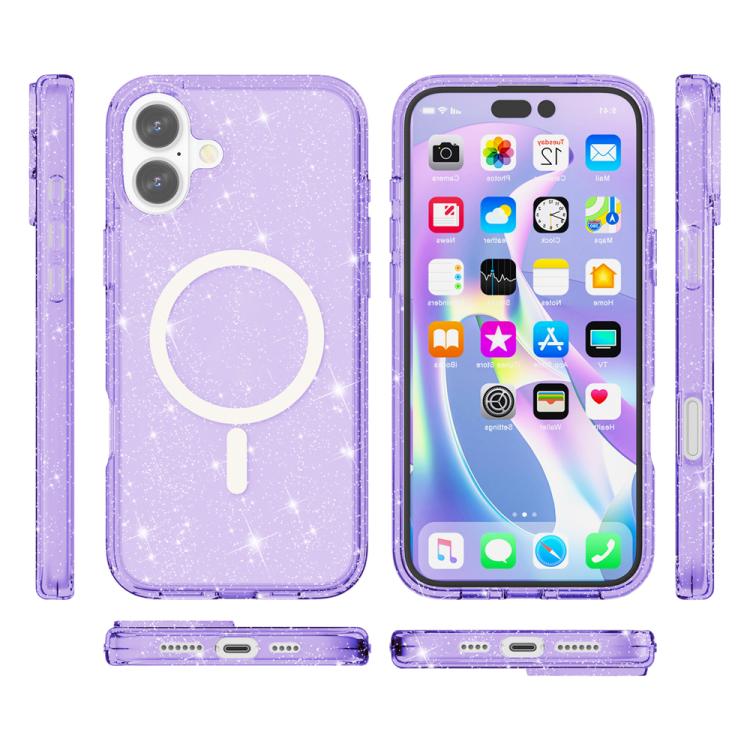 For iPhone 17 Terminator Style Glitter Powder MagSafe Magnetic Phone Case(Purple) - iPhone 17 Cases by buy2fix | Online Shopping UK | buy2fix